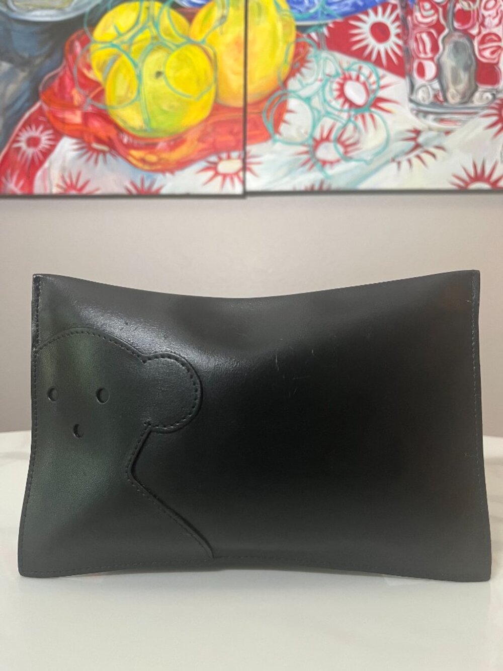 Tous Barcelona Spain Black Leather Bear Zip Pouch Clutch Cosmetic Bag